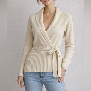 Jacob Y2K Cream Wrap Cardigan | Belted Wool Blend | Size M/L